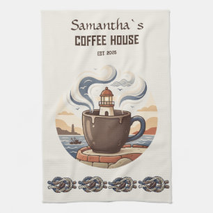 Custom Vintage Coastal Cafe Merch Kitchen Towel