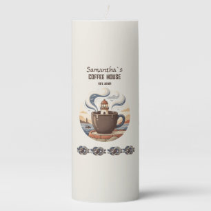 Custom Vintage Coastal Cafe Merch Pillar Candle