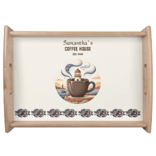 Custom Vintage Coastal Cafe Merch Serving Tray