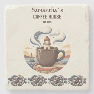 Custom Vintage Coastal Cafe Merch Stone Coaster