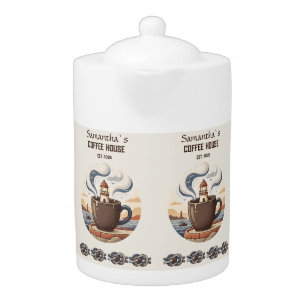 Custom Vintage Coastal Cafe Merch Teapot