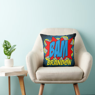 Custom Vintage Comic Book Pop Art Style BAM! Throw Pillow