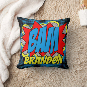 Custom Vintage Comic Book Pop Art Style BAM! Throw Pillow