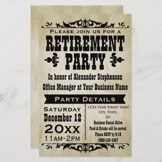 Custom Vintage Country Retirement Party Invitation (Front/Back)