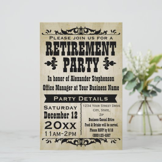 Custom Vintage Country Retirement Party Invitation (Standing Front)