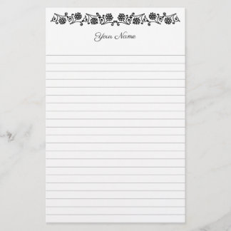 Custom Vintage Daisy and Swirls Optional Lined Stationery
