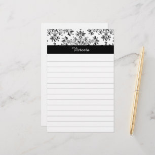 Custom Vintage Damask Floral Art 5.5" x 8.5" Lined Stationery