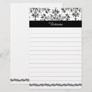 Custom Vintage Damask Floral Art 5.5" x 8.5" Lined Stationery