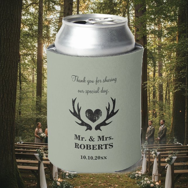 Custom vintage deer antler wedding can coolers (rustic wedding can cooler)