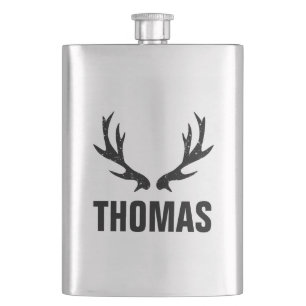 Custom vintage deer antlers stainless steel flask