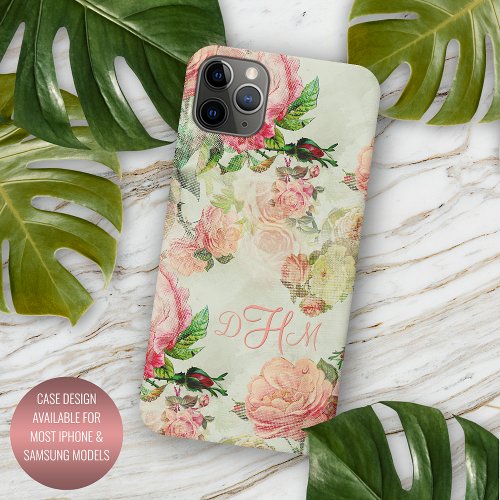 Custom Vintage Dusty Pink Floral Roses Pattern iPhone 15 Case