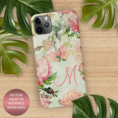 Custom Vintage Dusty Pink Floral Roses Pattern iPhone 11Pro Max Case