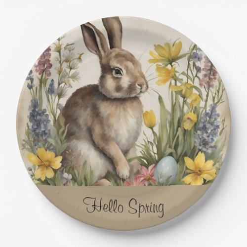 Custom Vintage Easter Bunny Egg Floral Paper Plates