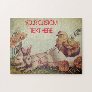 Custom Vintage EASTER Egg Chick Bunnies Rustic Jigsaw Puzzle