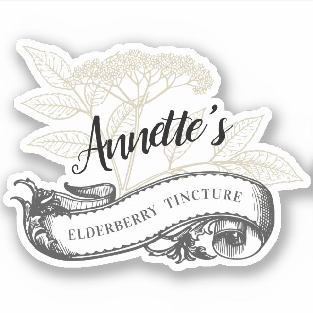 Custom Vintage Elderberry or Elderflower Tincture Sticker (Front)