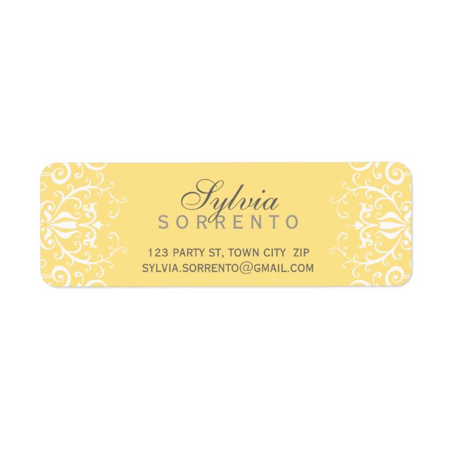 CUSTOM vintage elegant filigree damask pale yellow Label (Front)