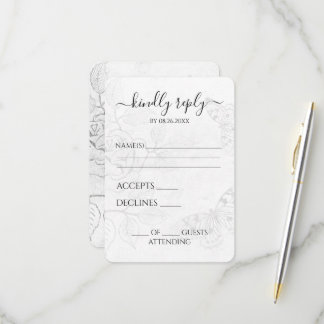 Custom Vintage Faded Butterfly Flowers Wedding RSVP Card