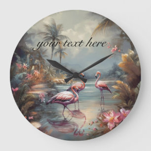 Custom Vintage Flamingo Tropical Lagoon Art Large Clock