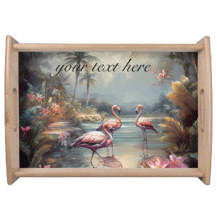 Custom Vintage Flamingo Tropical Lagoon Art Serving Tray