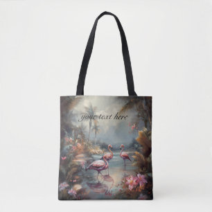 Custom Vintage Flamingo Tropical Lagoon Art Tote Bag