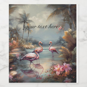 Custom Vintage Flamingo Tropical Lagoon Art Wine Label