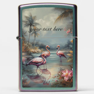 Custom Vintage Flamingo Tropical Lagoon Art Zippo Lighter