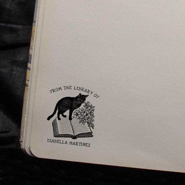 Custom Vintage Floral Library Cat Rubber Stamp (Creator Uploaded)