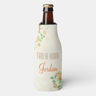 Custom Vintage Floral Maid of Honor Bottle Cooler