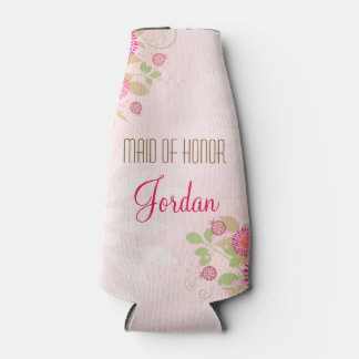 Custom Vintage Floral Maid of Honor Bottle Cooler