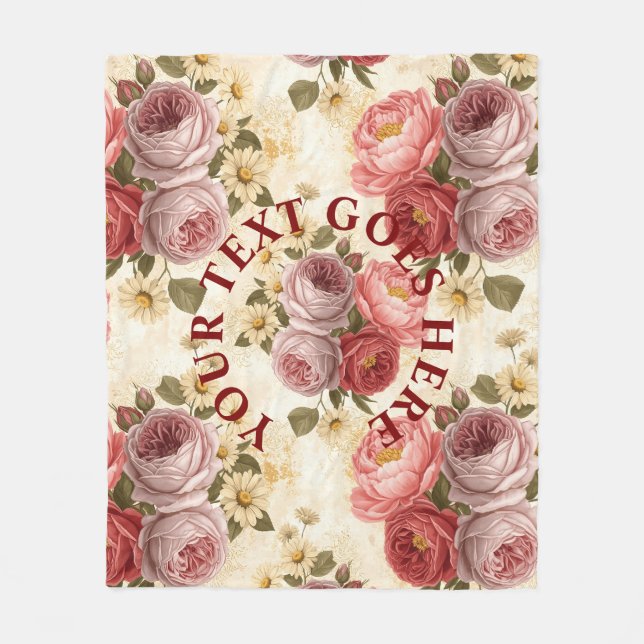 Custom Vintage Floral Personalized Fleece Blanket (Front)