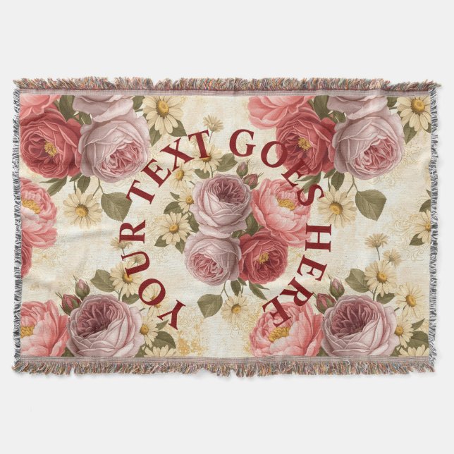 Custom Vintage Floral Personalized Throw Blanket (Front)