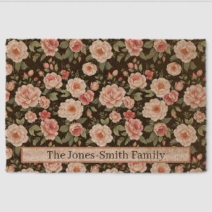Custom Vintage Floral Pink Roses Fiber Doormat
