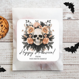 Custom Vintage Floral Skull Square Sticker