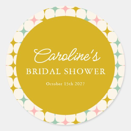 Custom Vintage Geometric Pastel Bridal Shower Classic Round Sticker