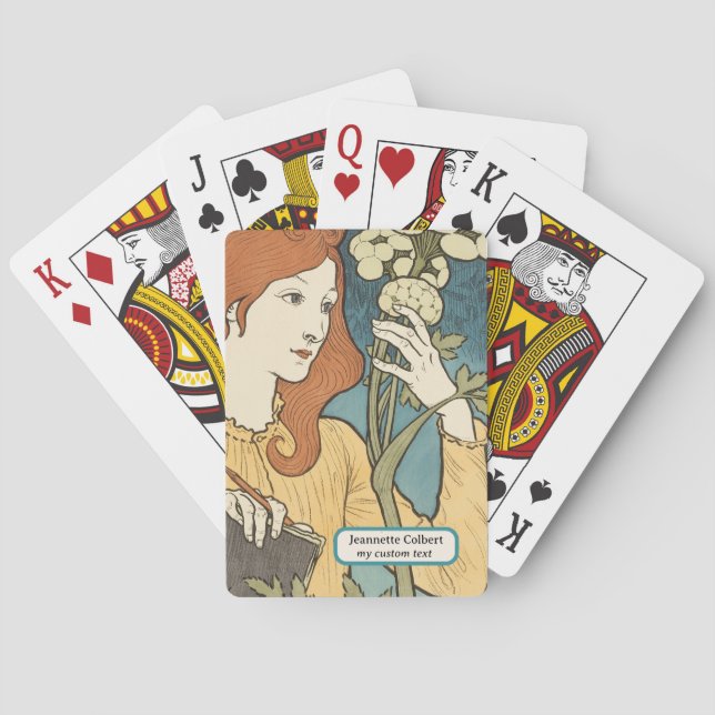 Custom Vintage Girl Journaling Wildflower Poker Cards (Back)
