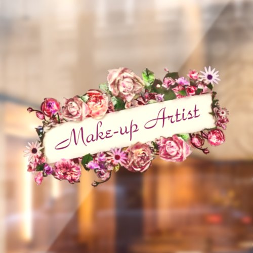 Custom Vintage Girly Floral Makeup Artist Studio Window Cling
