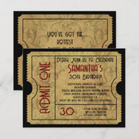 Custom Vintage Gold Admit One Ticket Invitations
