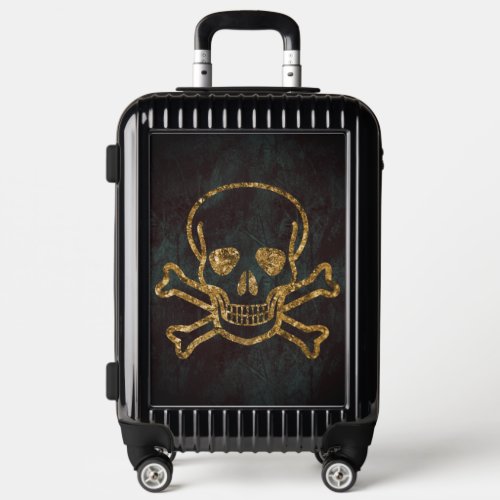 Custom Vintage Gold Skull And Bones Luggage