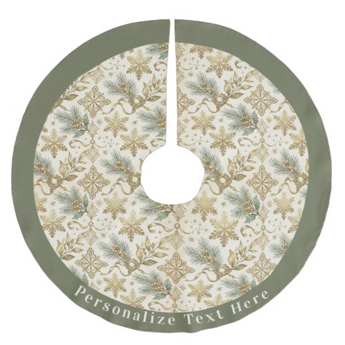 Custom Vintage Gold Snowflake Sage Green Pattern Brushed Polyester Tree Skirt