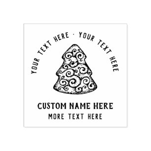 Custom Vintage Hand-drawn Christmas Tree Cookie Rubber Stamp