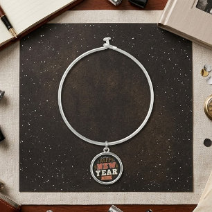 Custom Vintage Happy New Year Eve Design Unique Bangle Bracelet