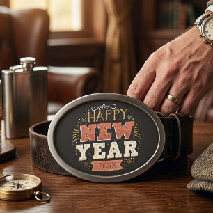 Custom Vintage Happy New Year Eve Design Unique Belt Buckle