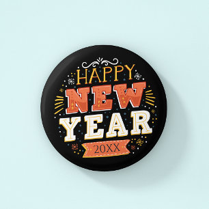 Custom Vintage Happy New Year Eve Design Unique Button