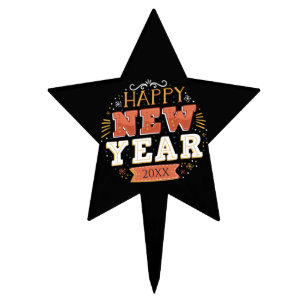 Custom Vintage Happy New Year Eve Design Unique Cake Topper