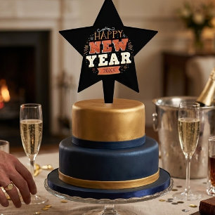 Custom Vintage Happy New Year Eve Design Unique Cake Topper