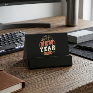Custom Vintage Happy New Year Eve Design Unique Desk Business Card Holder