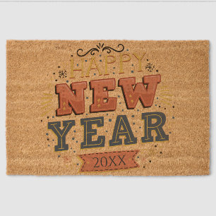 Custom Vintage Happy New Year Eve Design Unique Fiber Doormat