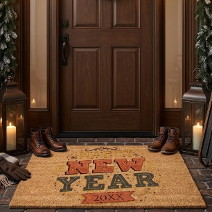 Custom Vintage Happy New Year Eve Design Unique Fiber Doormat