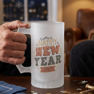 Custom Vintage Happy New Year Eve Design Unique Frosted Glass Beer Mug