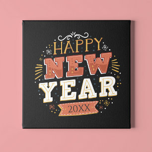 Custom Vintage Happy New Year Eve Design Unique Gallery Wrap